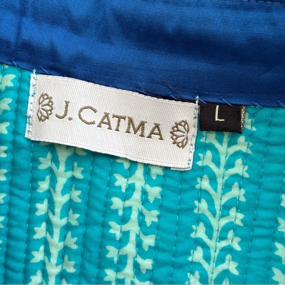 J. Catma Blue Quilted Silk Longline Jacket Large Artisan-Made - Picture 6 of 7